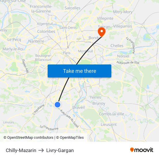 Chilly-Mazarin to Livry-Gargan map