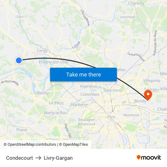 Condecourt to Livry-Gargan map