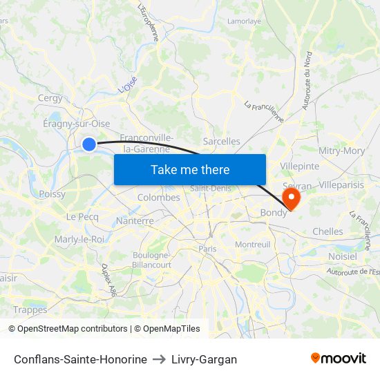 Conflans-Sainte-Honorine to Livry-Gargan map