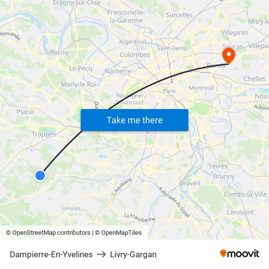 Dampierre-En-Yvelines to Livry-Gargan map