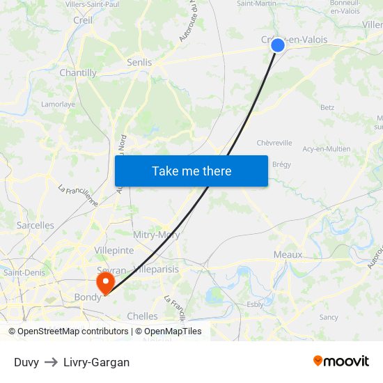 Duvy to Livry-Gargan map