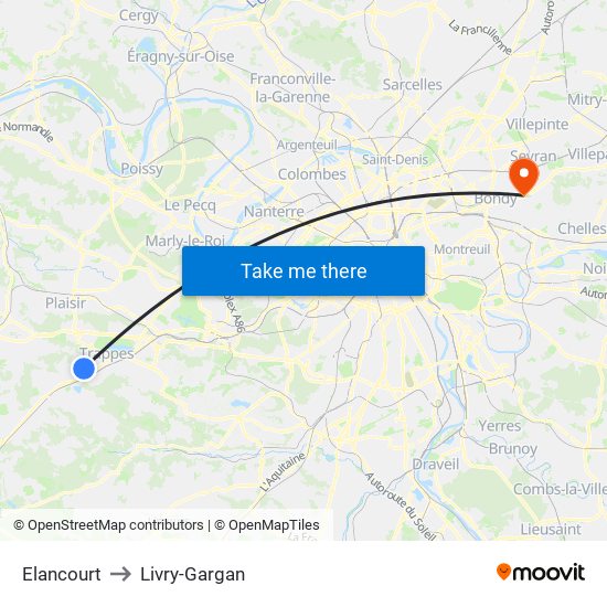 Elancourt to Livry-Gargan map