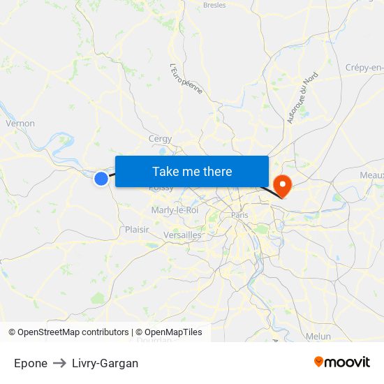 Epone to Livry-Gargan map