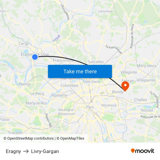 Eragny to Livry-Gargan map