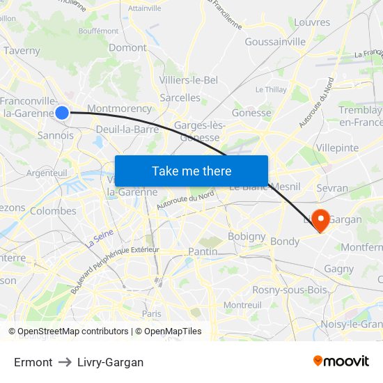 Ermont to Livry-Gargan map