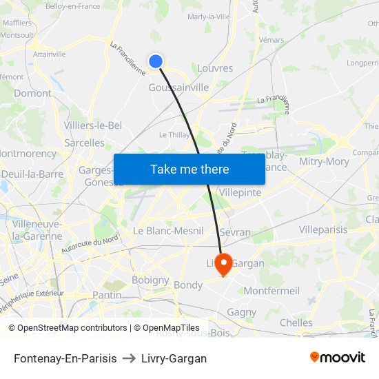 Fontenay-En-Parisis to Livry-Gargan map