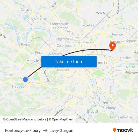 Fontenay-Le-Fleury to Livry-Gargan map