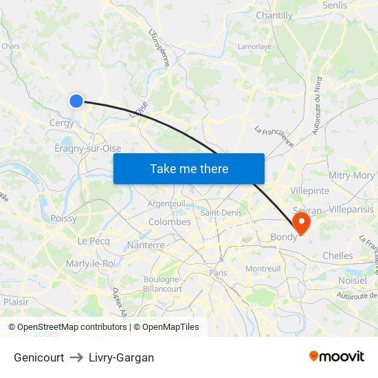 Genicourt to Livry-Gargan map