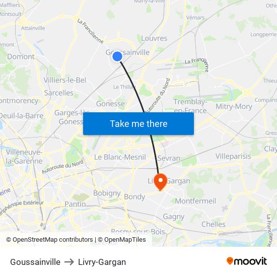 Goussainville to Livry-Gargan map