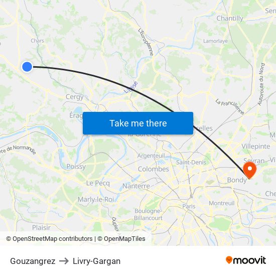 Gouzangrez to Livry-Gargan map