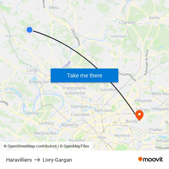 Haravilliers to Livry-Gargan map