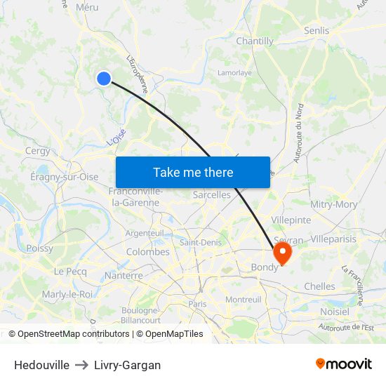 Hedouville to Livry-Gargan map