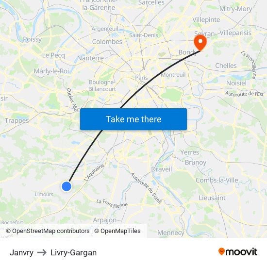 Janvry to Livry-Gargan map