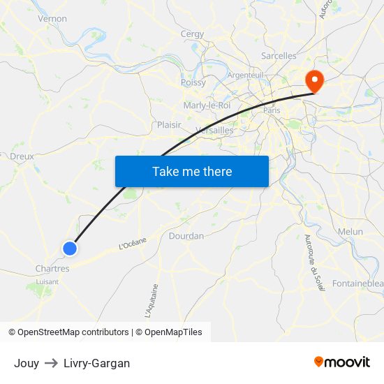 Jouy to Livry-Gargan map