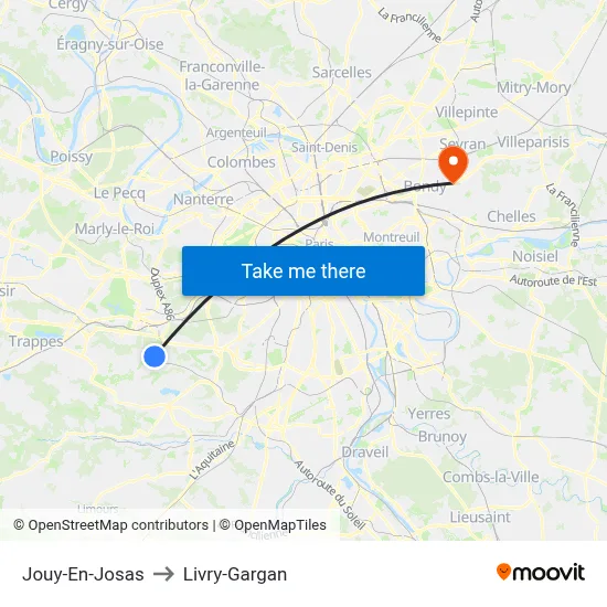 Jouy-En-Josas to Livry-Gargan map