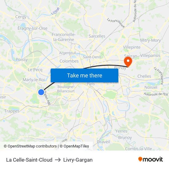 La Celle-Saint-Cloud to Livry-Gargan map