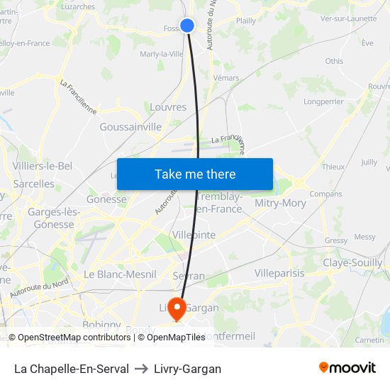 La Chapelle-En-Serval to Livry-Gargan map
