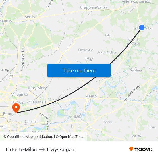 La Ferte-Milon to Livry-Gargan map