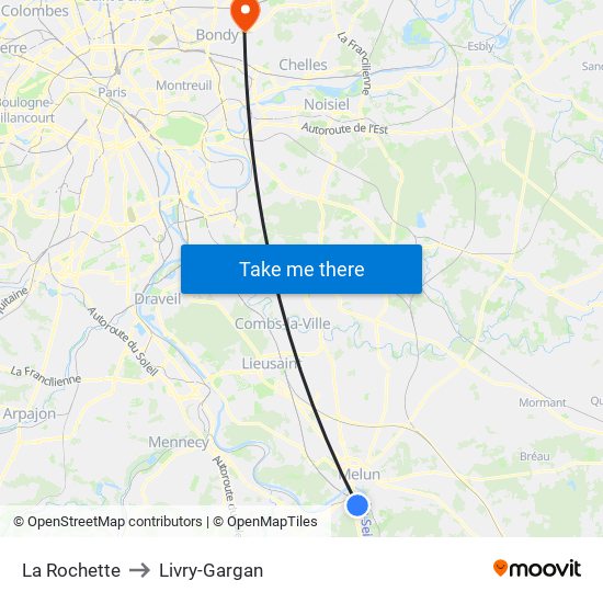 La Rochette to Livry-Gargan map