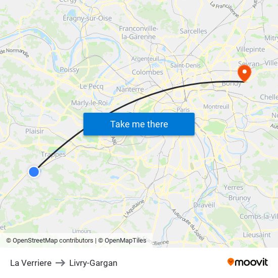 La Verriere to Livry-Gargan map