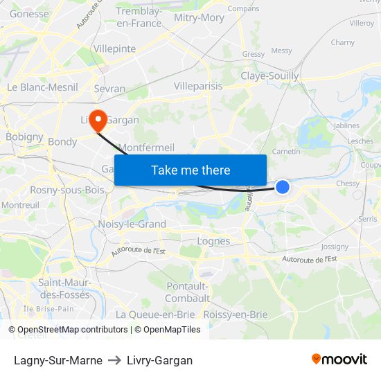 Lagny-Sur-Marne to Livry-Gargan map