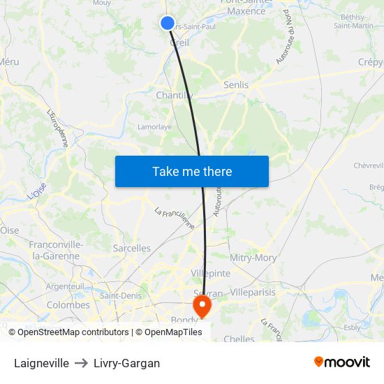 Laigneville to Livry-Gargan map