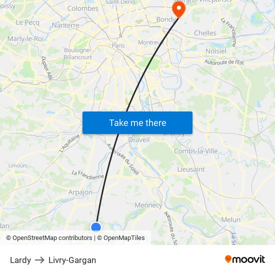 Lardy to Livry-Gargan map