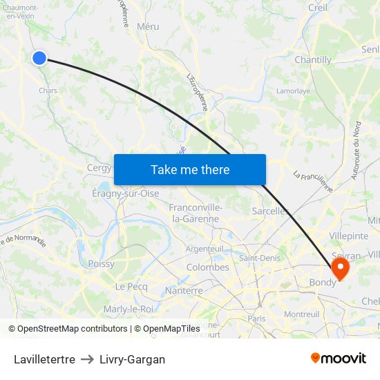 Lavilletertre to Livry-Gargan map