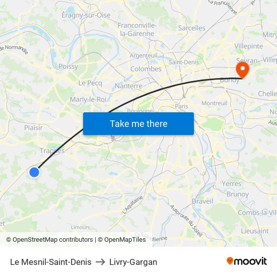Le Mesnil-Saint-Denis to Livry-Gargan map