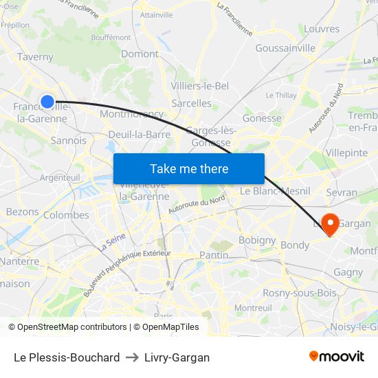 Le Plessis-Bouchard to Livry-Gargan map