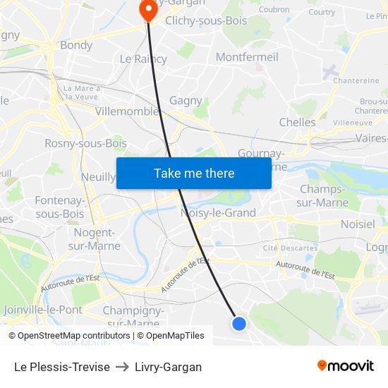 Le Plessis-Trevise to Livry-Gargan map