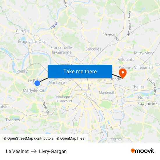 Le Vesinet to Livry-Gargan map