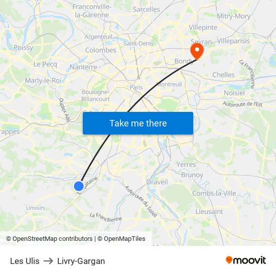 Les Ulis to Livry-Gargan map