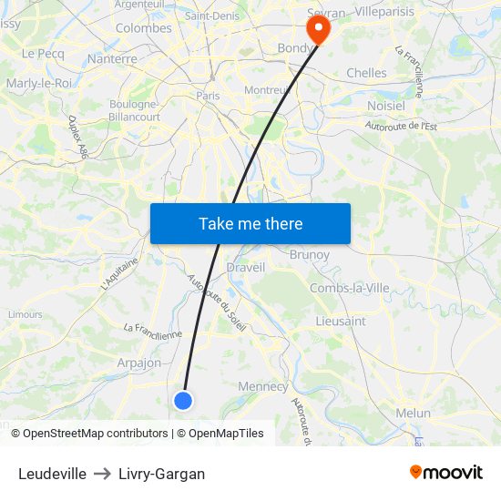 Leudeville to Livry-Gargan map