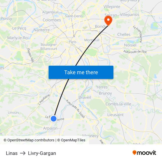 Linas to Livry-Gargan map