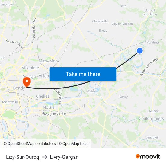 Lizy-Sur-Ourcq to Livry-Gargan map