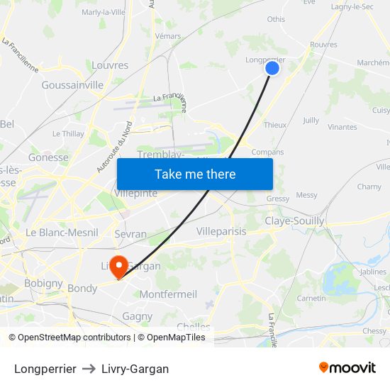 Longperrier to Livry-Gargan map