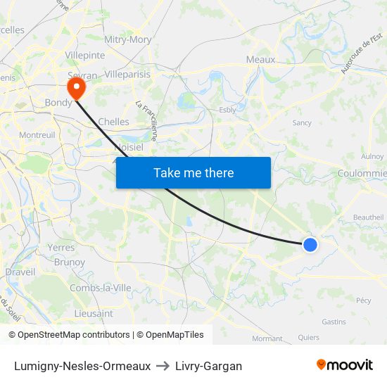 Lumigny-Nesles-Ormeaux to Livry-Gargan map