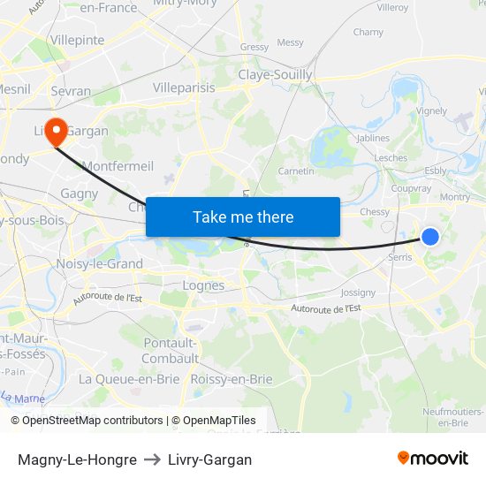 Magny-Le-Hongre to Livry-Gargan map