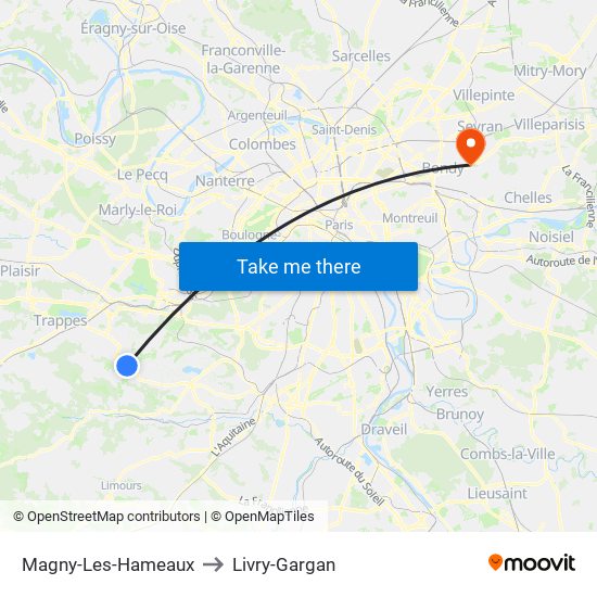 Magny-Les-Hameaux to Livry-Gargan map