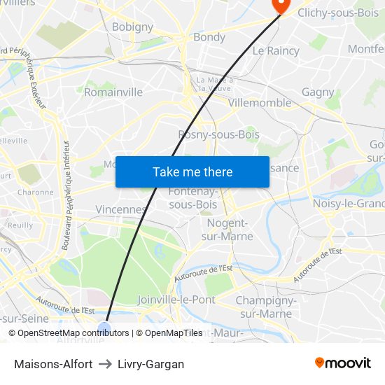 Maisons-Alfort to Livry-Gargan map