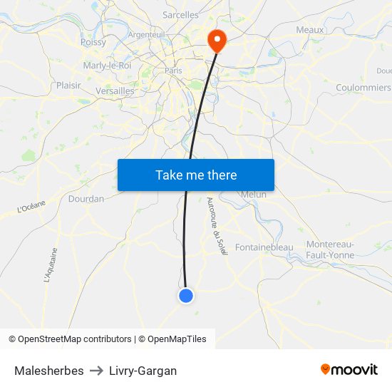 Malesherbes to Livry-Gargan map