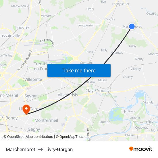 Marchemoret to Livry-Gargan map