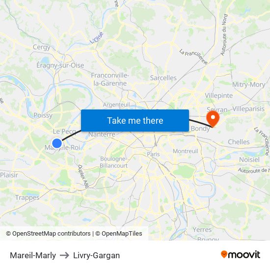 Mareil-Marly to Livry-Gargan map
