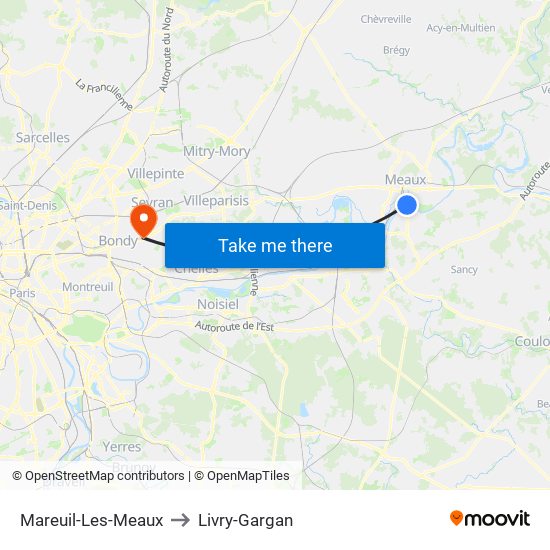 Mareuil-Les-Meaux to Livry-Gargan map