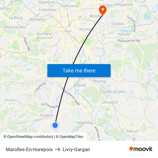 Marolles-En-Hurepoix to Livry-Gargan map