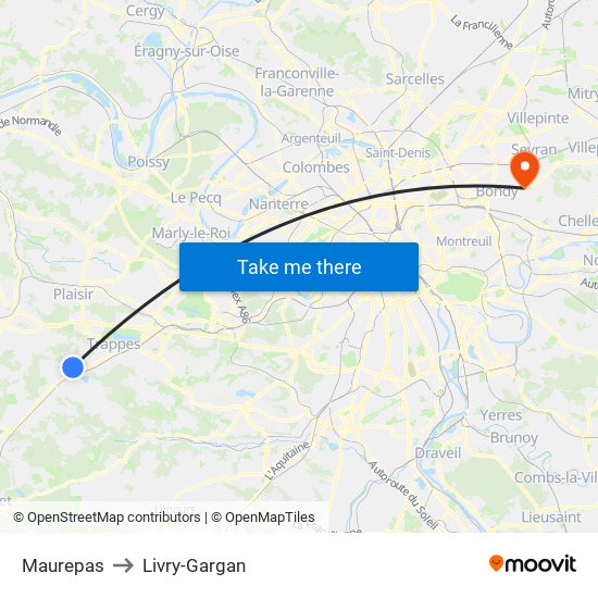 Maurepas to Livry-Gargan map