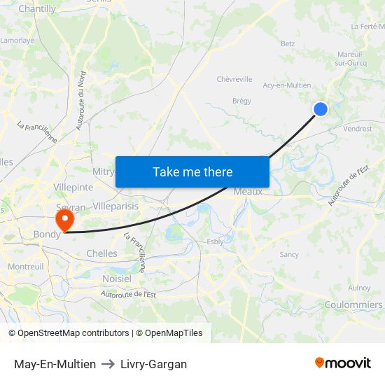 May-En-Multien to Livry-Gargan map