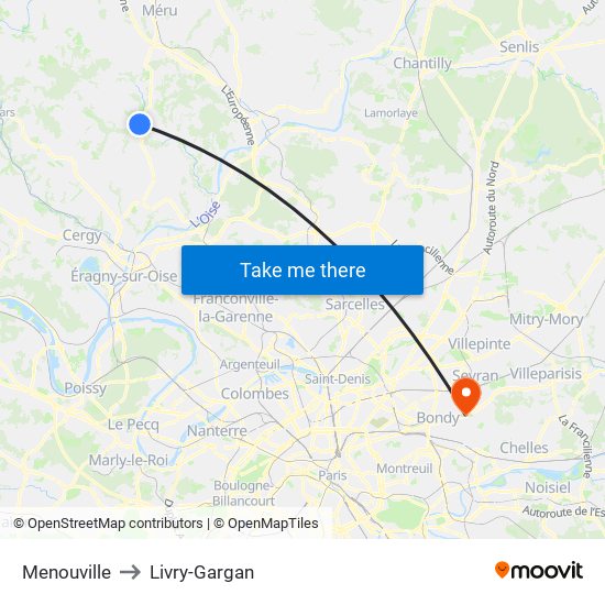 Menouville to Livry-Gargan map