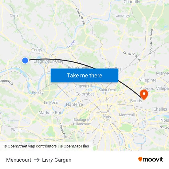Menucourt to Livry-Gargan map